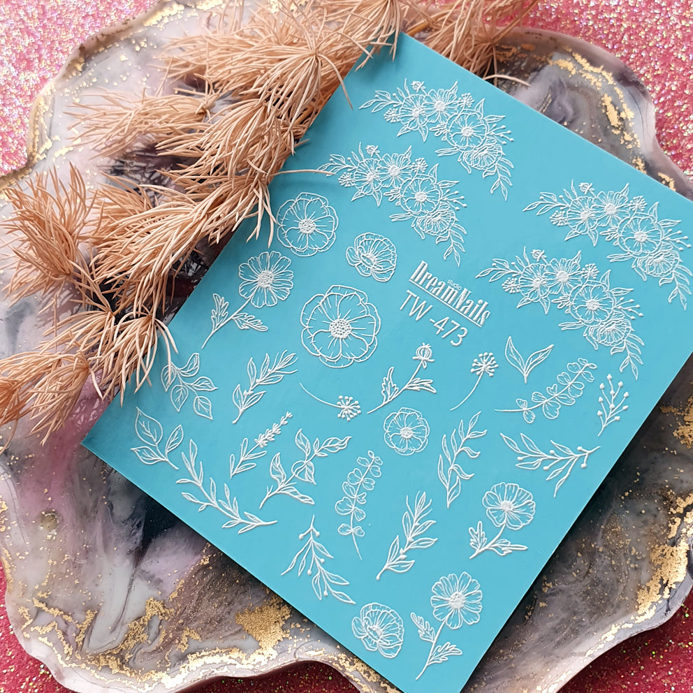 Water nail decals 2d white TW-473